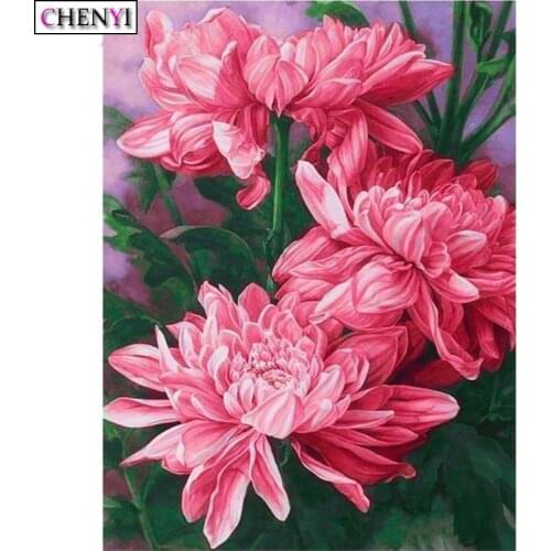CHENYI DIY Diamond Painting Cross Stitch Flowers Needlework Full Rhinestone Mosaic Chrysanthemum Diamond Embroidery Home Decor