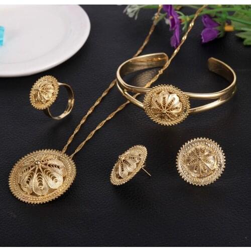 Bangrui Traditional Ethiopian&America&Canada&Isreal Wedding Jewelry Sets Joias Ouro yellow Gold Filled African Bridal Jewelry