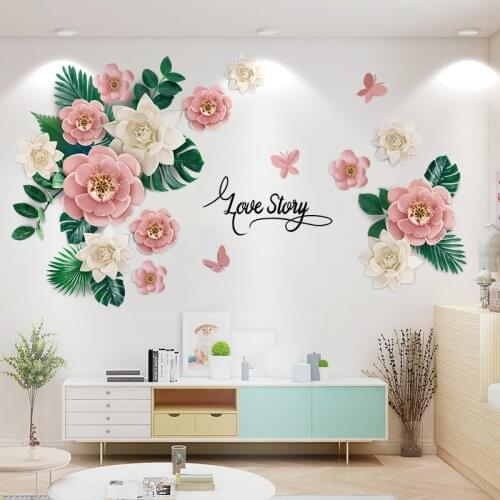 Large Flower Wall Stickers Romantic Flowers Wall Pictures for Home Decor Bedroom Living Room DIY Vinyl Wall Decals