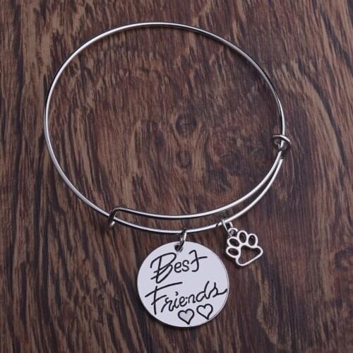 Friendship Forever Bangles Best Friends Double Heart Bracelet Dog Pet Claw Paws Dog Lover Animals Rescue BFF Gifts Charm Jewelry