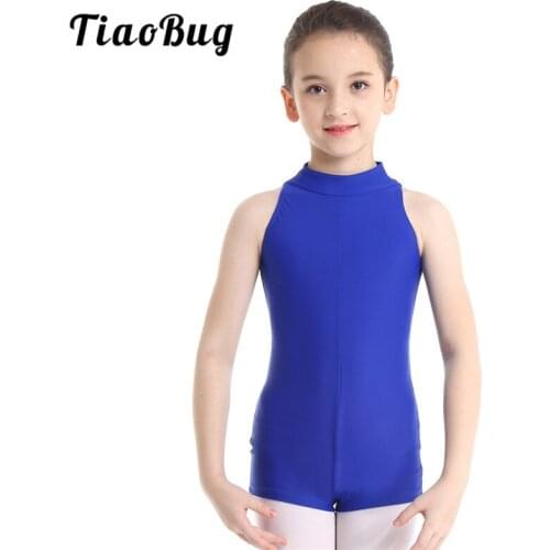 TiaoBug Kids Sleeveless Gymnastics Ballet Leotard Girls Solid Colors Gym Unitard Bodysuit Sports Jumpsuit Children Dance Wear