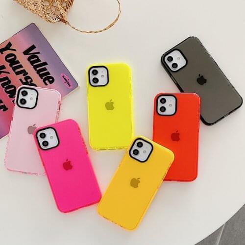 Ottwn Fluorescent Solid Color Phone Case For iPhone 11 Pro Max 12 Pro Max Mini 7 8 Plus XR X XS Max Shockproof Clear Soft Cover