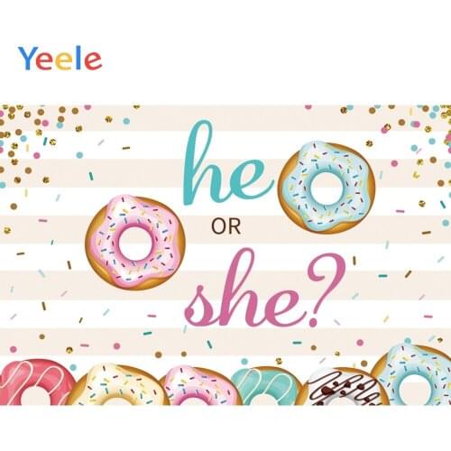 Boy or Girl Gender Reveal Backdrop Blue Pink Donut Theme Chocolate Photography Backgrounds Baby Shower Party Banner Backdrops