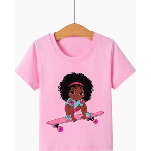 New Cute Little Black Melanin Princess Print Girl T-shirt For Birthday Kids Funny T Shirts 1 2 3 4 5 6 7 8 Year Present Custom