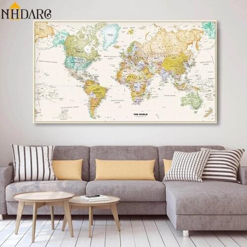 Hot Sale Classic Vintage World Map No Frame Canvas Painting Art Vintage Poster Wall Picture Nordic Home Decoration Living Room