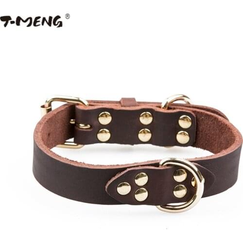 Classic Collar For Dogs Best Quality Genuine Leather Pet Belt S/M/L Size Width 2.4cm Two traning Metal D Buckles Accessories