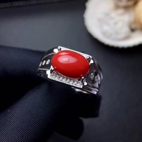 Natural red coral gem Ring S925 Silver Natural Gemstone Ring Fashion Elegant Thick square man Womens party wedding gift Jewelry