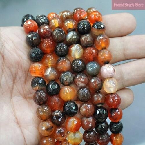 Faceted Fantasy Striped Agates Onyx Round Loose Beads Natural Stone DIY Bracelet Earrings For Jewelry Making 15'' 4/6/8/10/12mm