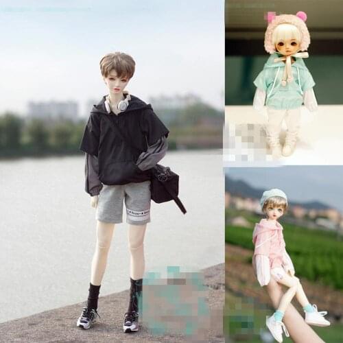 BJD Doll clothes apply to 1-3 1-6 size fake two pieces of Patchwork Hoodie doll accessories