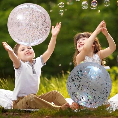 Summer Beach Ball Toys Pool Shiny Sequins Balls Giant Confettis Glitters Clear Inflatable Water Beach Ball Party Game