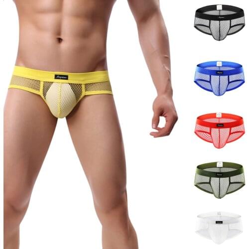Fashionable Men Mesh Hollow Briefs, Male Breathable Simple Style Solid Color Underpants Sexy Low Waist Underwear