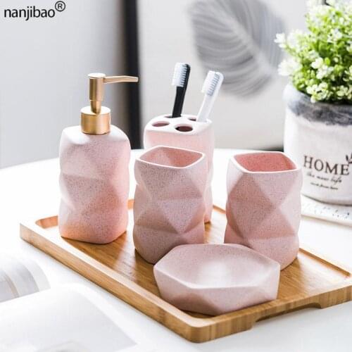 Bathroom Set Ceramic Soap Dispenser Toothbrush Holder Cup Soap Dish Tray Kitchen Liquid Dish Container Decoration Accessories
