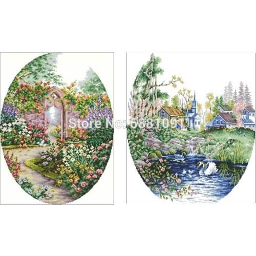 Garden path Swan in the lake Counted Cross Stitch 11CT 14CT 18CT DIY Cross Stitch Kits Embroidery Needlework Sets home decor