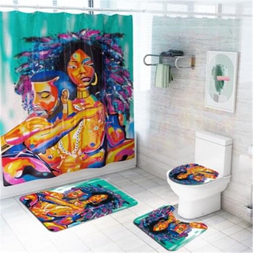 4Pcs/set Bathroom Mat Set Non-slip Bath Mat Coral Fleece Shower Curtain Floor Mat Washable Bathroom Toilet Rug Bathroom Decor