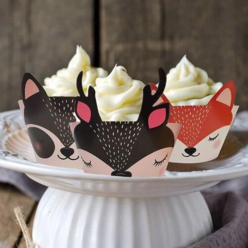 New Animals Cupcake Wrappers Cartoon Red Fox Rabbit Kids Birthday Party Cupcake Decorations Party Supplies for Children