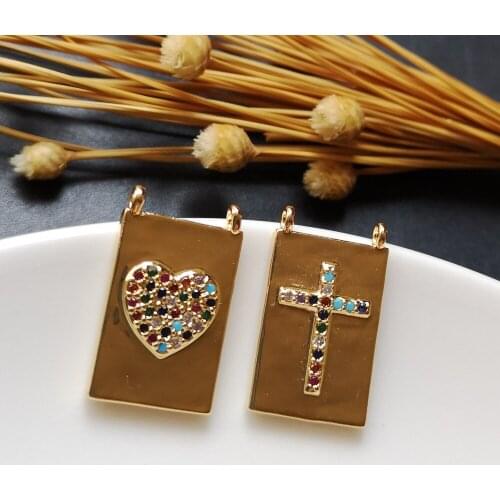 50pcs/lot 13x22mm Rectangle Copper Sacred Heart Pendant & Charms for DIY Jewelry Cross Pendant for Women & Gift