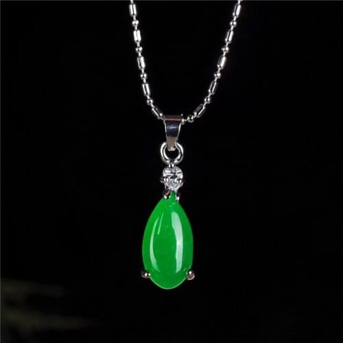 Natural Green Jade Water Drop Pendant 925 Silver Necklace Chinese Charm Jewelry Accessories Amulet Fashion for Men Women Gifts
