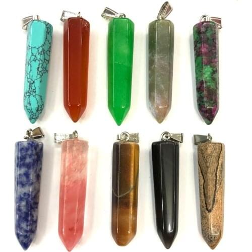 Natural Stone Pendants Hexagonal Cone Crystal Agates Amethyst Stone Charms for Jewelry Making Bracelet Necklace Bracelet Gift
