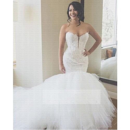 Amazing Train African Mermaid Wedding Dresses 2020 Sexy Lace Up Back Arabic Bridal Gowns