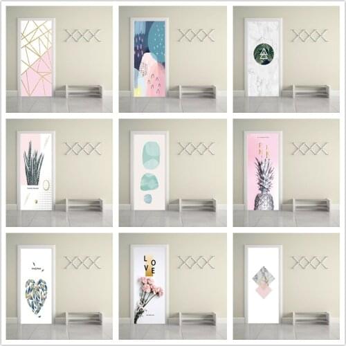 Simple Stylish Door Stickers For Living Room Bedroom Home Decor Wallpaper On The Doors Self-adhesive Removable Vinyl Renew Mural