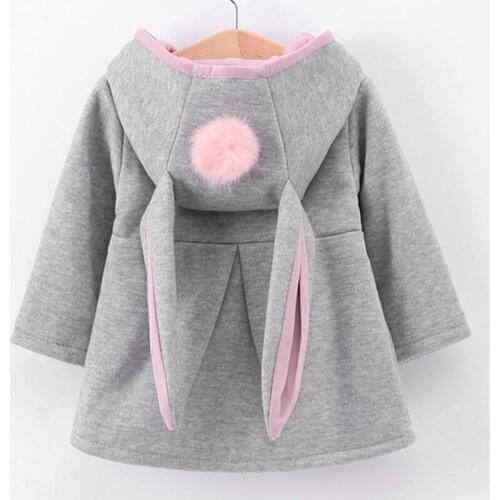 Spring Autumn Baby Kid Girls Jackets Rabbit Ear Cotton Winter Outerwear Children Hooded Coats 1 2 3 4 5 Year old Toddler Clothes