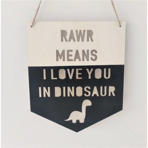 INS Wooden Dinosaur Positive Slogan Banner Garland Nordic Kids Room Decoration Ornament Wall Hanging Nursery Decor Photo Props
