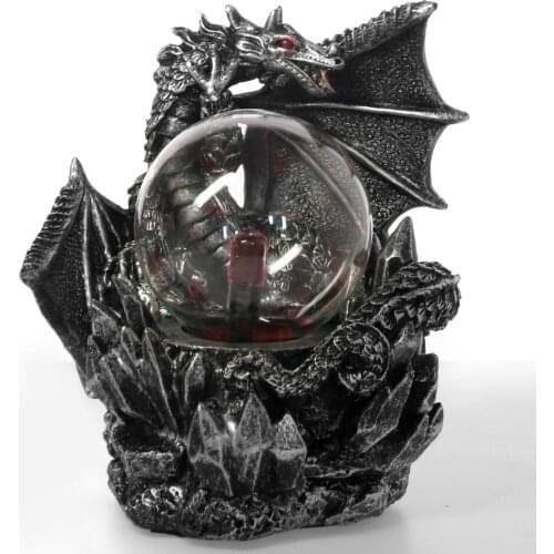 Medieval Dragon Resin Statue Dark Dragons Guardian Touch Responsive Electric Plasma Gazing Ball Gothic Lighting Halloween Gift