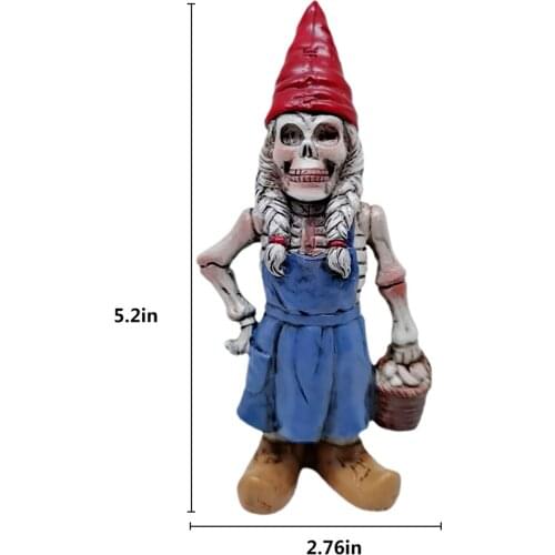 Halloween Skeleton Resin Statue, Skeleton with Red High Hat Zombie Gnome Garden Decoration