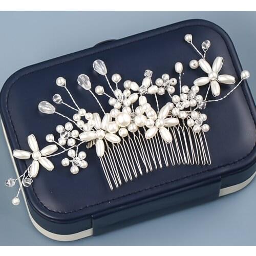 Bride Hair Accessories Silver Color Hair Comb Clip Handmade Pearl Wedding Hair Jewelry Party Crystal Tiara Ornament Bridal Women