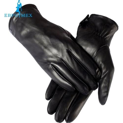 Warm winter mens gloves ,Genuine Leather,Black leather gloves,male leather gloves,winter gloves men, Free shipping