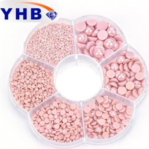YHB Peach Hotfix Good Polished Half Round Flatback Pearl Ceramics For DIY Jewelry Making Nail Art Garment Accessory