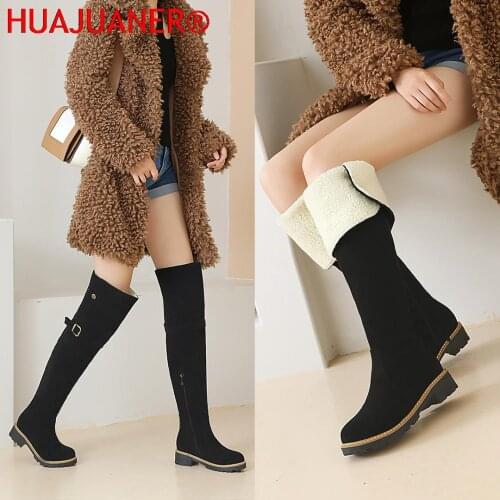2021 Women Over-the-knee Boots Plus Size Matte Leather + Short Plush Lining Warm Russian Winter Snow Boots Thigh High Flat Boots
