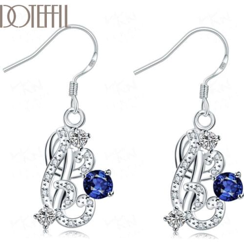 DOTEFFIL 925 Sterling Silver Red/Blue/White AAA Zircon Earrings High Quality Charm Women Jewelry Fashion Wedding Party Gift