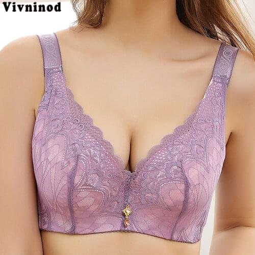 Women cotton embroidery underwire adjusted-straps ladies underwear 3/4 cup push up comfortable bra plus size lingerie padded bra