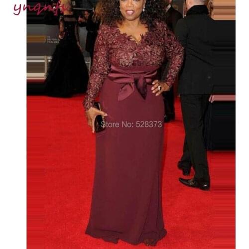 YNQNFS Burgandy V Neck Lace Long Sleeve Mother of the bride Dresses Plus Size Robe Vestido MD305