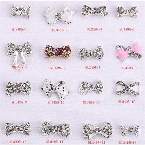 10pcs / package fashion hot sale alloy metal crystal bow rhinestone jewelry mobile phone DIY nail decoration accessories