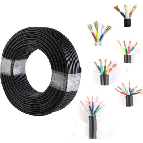 20 AWG 0.5MM2 RVV 2/3/4/5/6/7/8/10/12/14/16/18 Cores Pins Copper Wire Conductor Electric RVV Cable Black