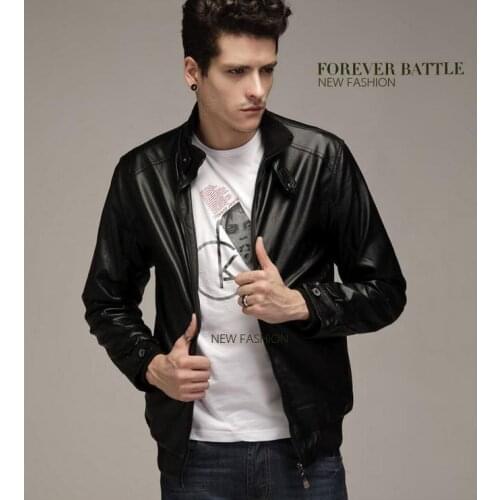 2018 New Winter Mens PU jacket Collar black and brown motorcycle jacket (M-3XL) large size Mens Jacket #58560