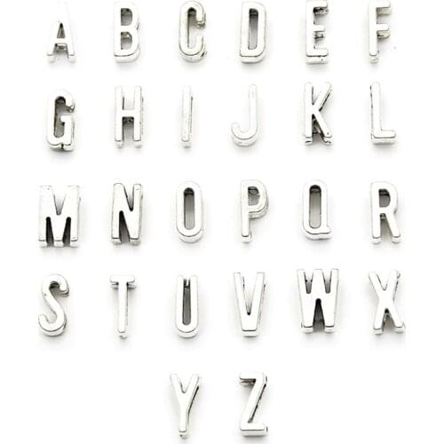26pcs Antique silver A-Z Alphabet Slide Letter Charms for Belt Bracelet DIY Accessories Making