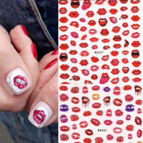 3D Valentine Sticker for Nails Cute Cartoon Lover Sliders for Nail Love Letter Adhesive Nails Sticker Decals Red Lips