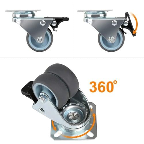 4 x Heavy Duty Swivel Castor Wheels 50mm with Brake for Trolley Furniture