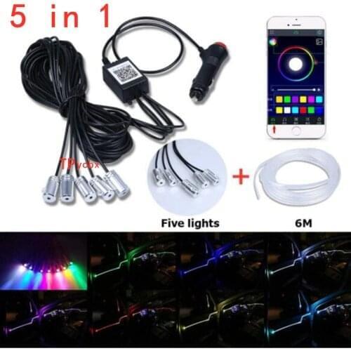 5 in 1 Fiber Optic Atmosphere Lamps Ambient Lamp App Control 6 Meter Car Interior Light Remote Control RGB Auto Decorative Light