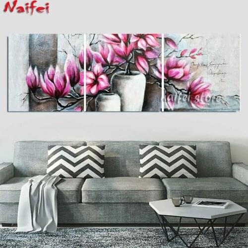Flowers in a vase Diamond Painting 3 pcs 5D DIY Magnolia Full Square/Round Diamonds Embroidery Flower Wall Decorations Triptych
