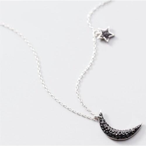 Stars Moon Asymmetry Clavicle Chain Short 925 Sterling Silver Temperament Personality Fashion Female Jewelry Necklace SNE004