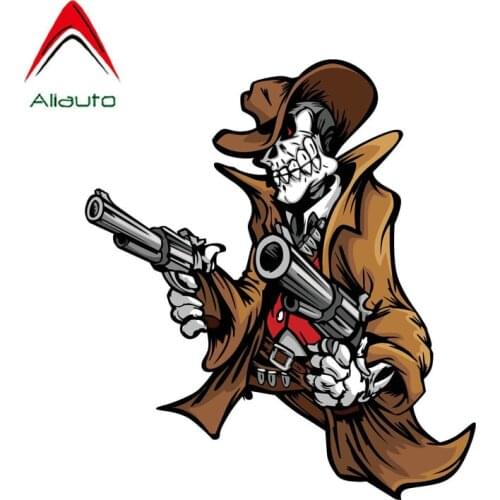 Aliauto Personlaity Car Sticker Skeleton Cowboy Hat Guns Sunscreen Waterproof Creative Decoration Decal Vinyl,15cm*13cm