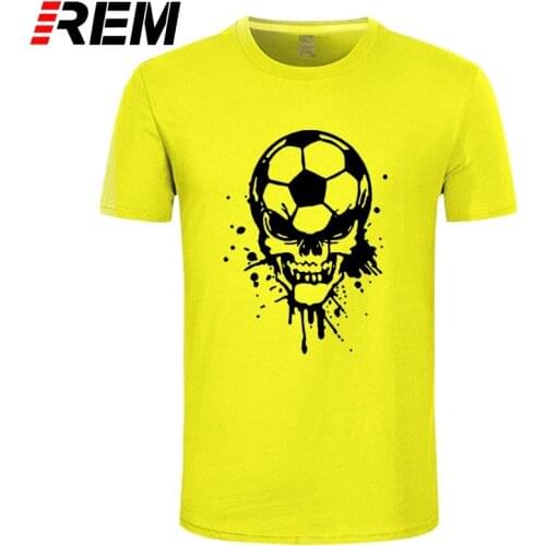 REM Foot Ball Skull Head Novelty Design Fashion Print T Shirt Men Top Quality Mens Clothing O-Neck Short Sleeve Cotton T-Shirt