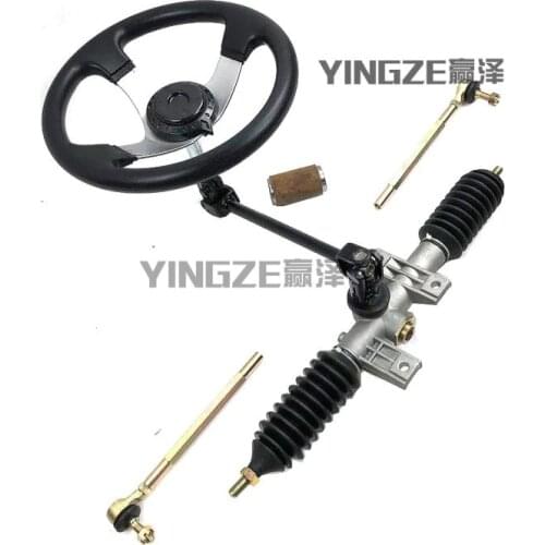 GO KART KARTING ATV UTV Buggy 2.5 Circle Metal Steering Gear Rack Pinion U Joint Tie Rod With 30CM Steering Wheel
