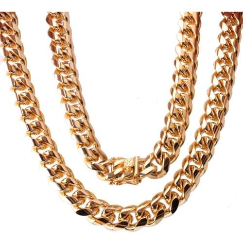 Hip Hop 15 MM wide Stainless Steel Cuban Miami Chain Necklaces Big Heavy Round Link Chain for Men Rock jewelry Gift
