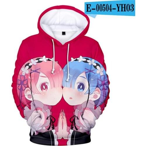 2021 Ainme Re Zero Kids Hoodies 3D Re Zero Hoodie Sweatshirt Men Women Harajuku Pullover Rem and Ram Japanese Hoodies Oversized