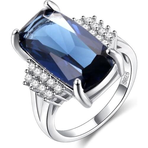 Trendy Rings 925 Silver Jewelry Rectangle Sapphire Zircon Gemstone Finger Ring for Women Wedding Party Gift Ornaments Wholesale